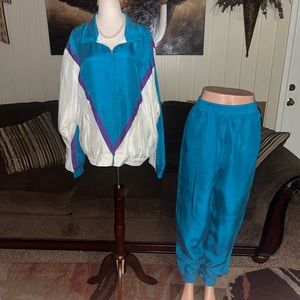 Naked Silk • Large • Turquoise/White • Silk • Jacket & Pants Set • Tracksuit